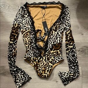 Fashion Nova Wild Leopard Lace-Up Bodysuit